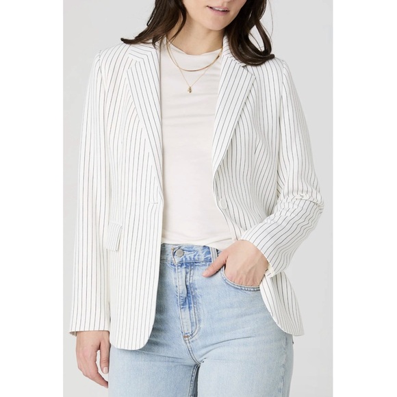French Connection Whisper Pinstripe Blazer in White Marine Size 0 - Picture 1 of 12